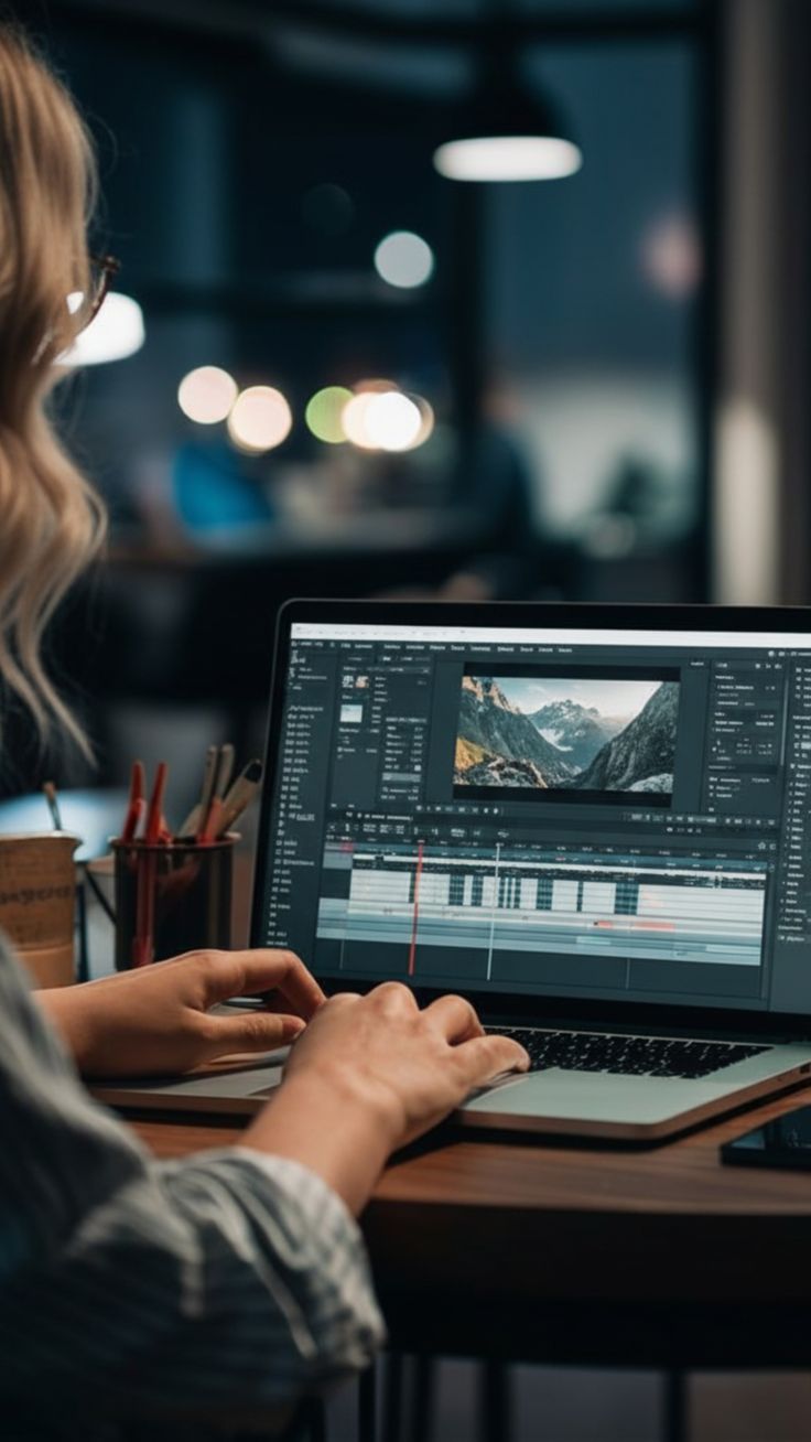 Silueta De Chica Editando Un Video En El Computador
